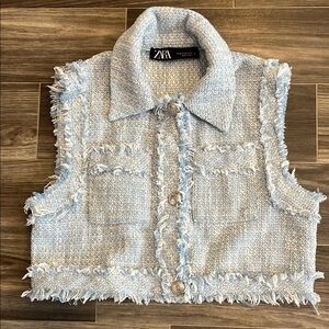 Zara Blue Tweed Cropped Vest size XS